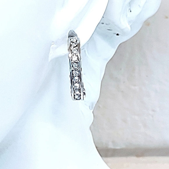 CUBIC ZIRCONIA SPARKLE HOOP STAINLESS STEEL EARRINGS - Picture 1 of 7